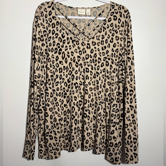 Chicos 3 leopard animal print size large long sleeve shirt tunic blouse top EUC - Picture 2 of 4